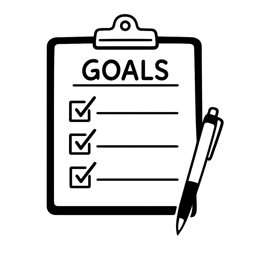 Checklist with ticked goals representing planning and achievement.